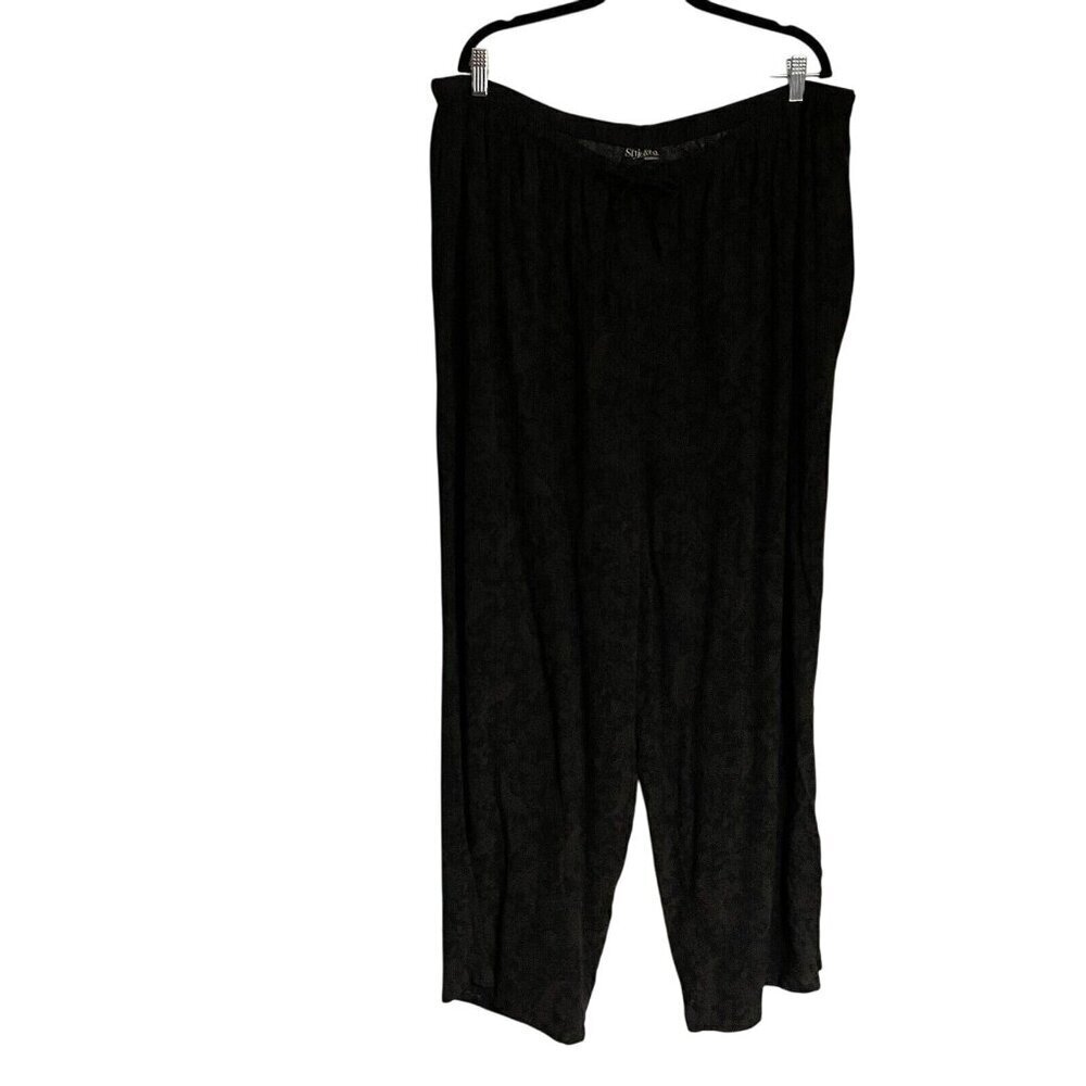 Style & Co Woman Plus Sz 24W Black Paisley Print Elastic Drawstring Waist Pants
